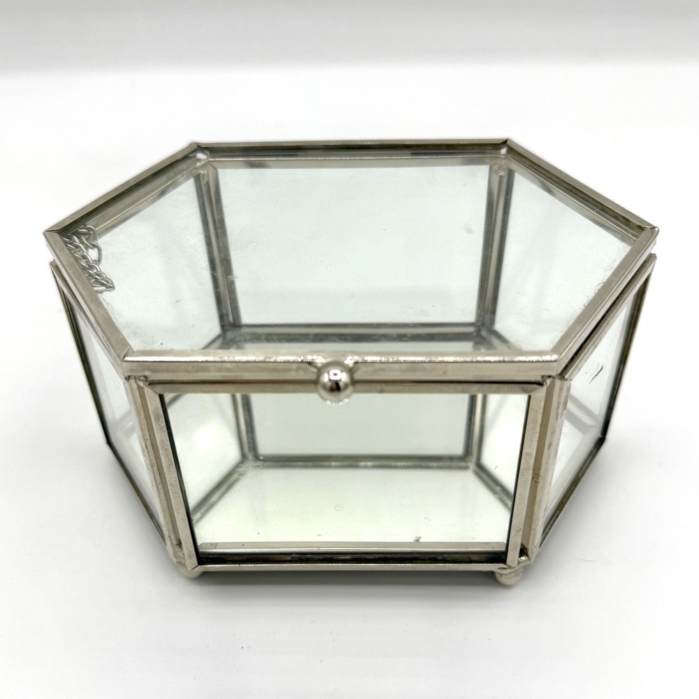 Hexagonal Glass and Silver Jewelry Box Organizer